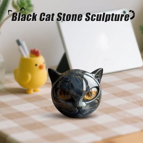 Luxury Black Cat Stone Sculpture Elegant Home Decor Art Piece