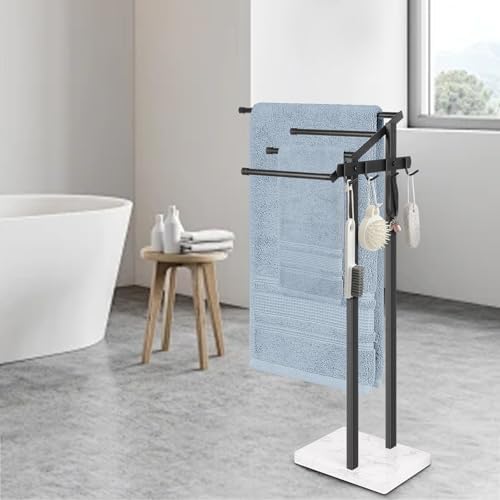 HarJue 36 H Towel Rack with Marble Base and Hooks