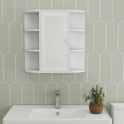 espidoo Wall Mounted Medicine Cabinet with 6 Open Shelves and 3 Adjustable Shelves