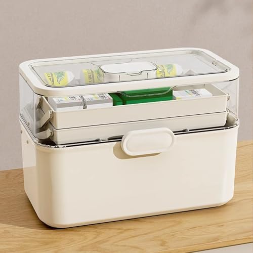 3-Tier Medicine Cabinet with Handle and Clear Lid