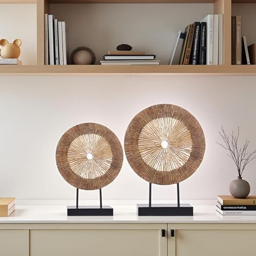 XMGZQ Modern Round Wood Statue Cabinet Decor