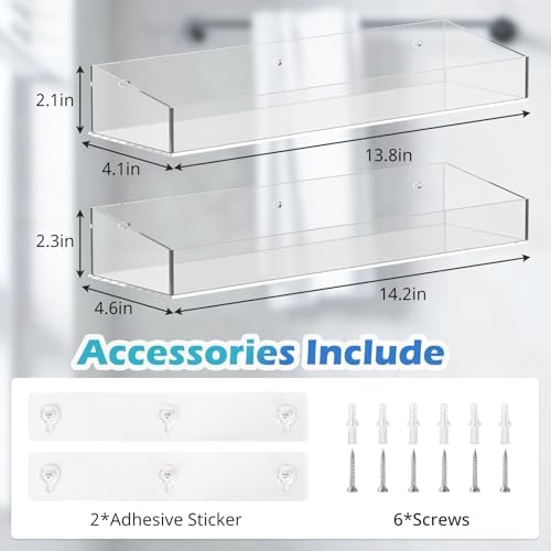 Durmmur 2Pack Acrylic Shower Shelves No Drilling