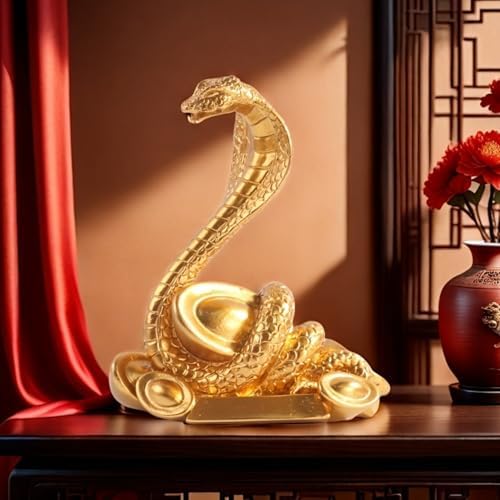 Traditional Golden Snake Figurine Resin Sculpture