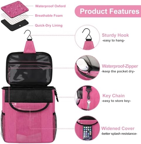 Attmu Portable Shower Caddy with Zip Pockets Pink