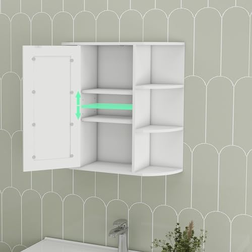 espidoo Wall Mounted Medicine Cabinet with 6 Open Shelves and 3 Adjustable Shelves