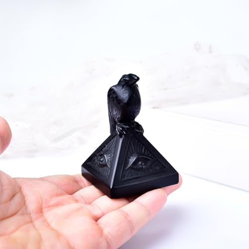 Natural Obsidian Raven Figurine Halloween Decoration