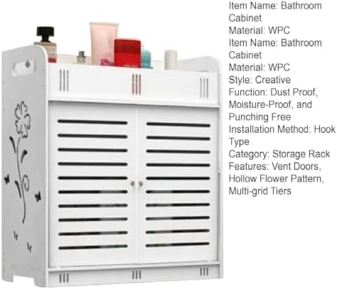 White Hollow Flower Pattern Bathroom Cabinet with Multi-Grid Tiers