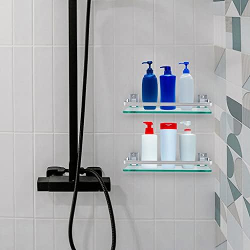 Sanbege 2-Pack Tempered Glass Shelf with Rail