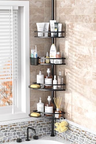 Foukus Tension Pole Shower Caddy Corner Adjustable 4 Tier Organizer