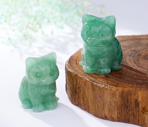 DUQGUHO Green Aventurine Cat Crystal Figurine - Lucky Desk Decor 1PC