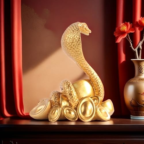 Traditional Golden Snake Figurine Resin Sculpture