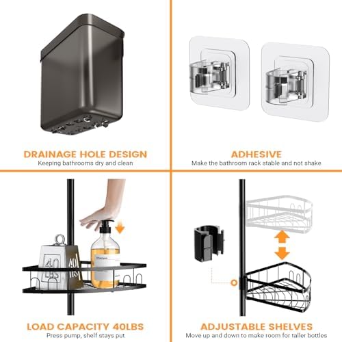 Foukus Tension Pole Shower Caddy Corner Adjustable 4 Tier Organizer