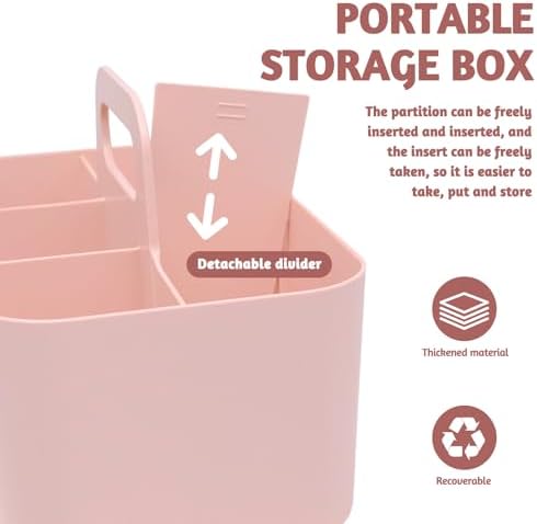 Pink Plastic Shower Caddy with 5 Grids and Handle