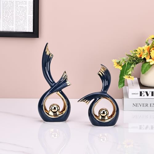 LCCCK Blue Gold Ceramic Abstract Sculpture Decor