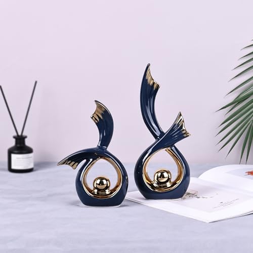 LCCCK Blue Gold Ceramic Abstract Sculpture Decor