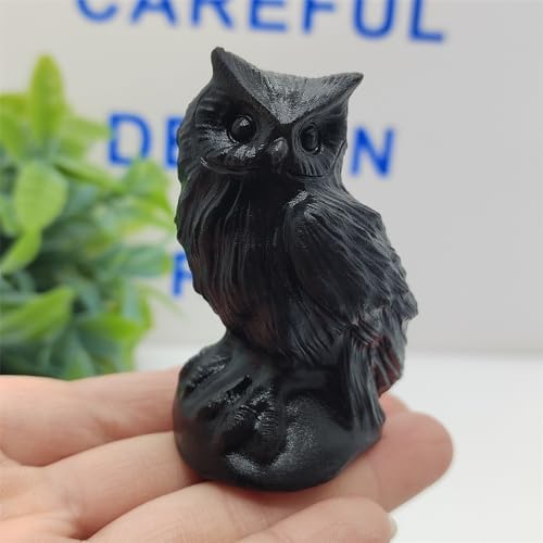 Natural Obsidian Owl Skull Figurine Decoration