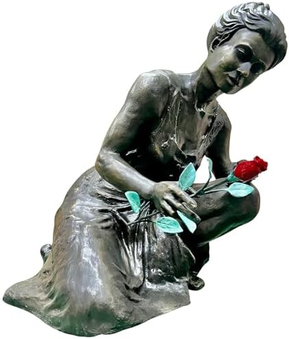 Bronze Woman Mother Kneeling with Rose Statue