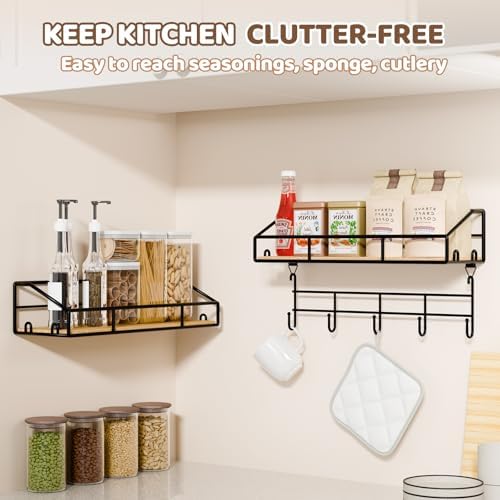 Edergoo Shower Caddy 2 Pack with Hooks and Bamboo Design