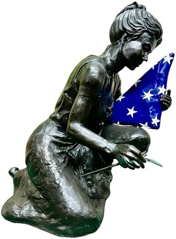 Bronze Woman Mother Kneeling Statue with Flag and Rose