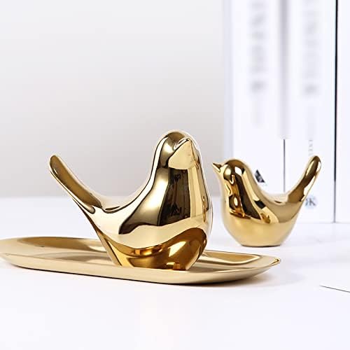 Nudsfuii Gold Ceramic Bird Ornament Sculpture