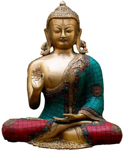 Statuestudio Blessing Buddha Statue in Golden Brass