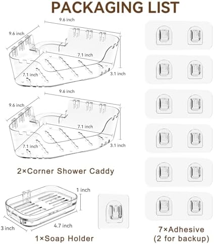 JNDETOP Corner Shower Caddy 3-Pack Adhesive Organizer