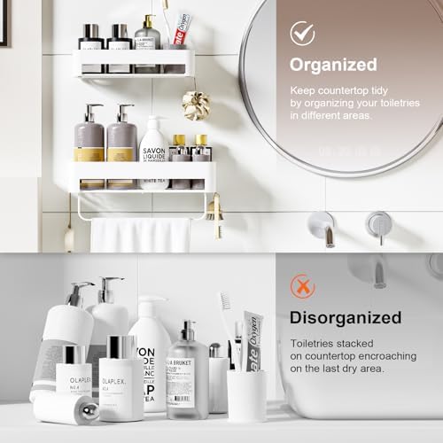 Necvha Adhesive Shower Caddy with 12 Hooks and Towel Rack 1