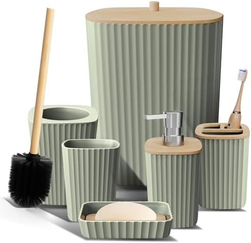 Clara Clark 6PC Sage Green Bathroom Accessory Set