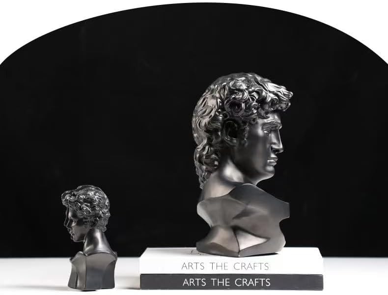 Retro Minimalist David Bust Sculpture with Gold Skull