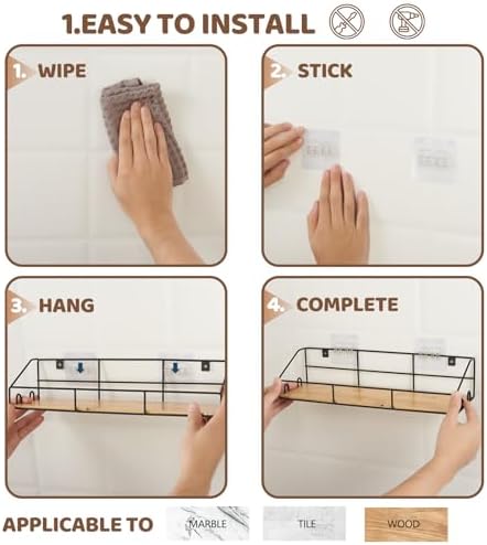 Edergoo Shower Caddy 2 Pack with Hooks and Bamboo Design