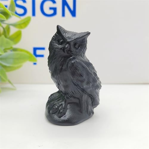 Natural Obsidian Owl Skull Figurine Decoration