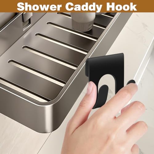 CANIPHA 4Pcs Black Metal Shower Caddy with Double Hooks