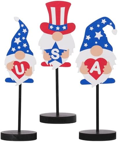 RoseCraft Patriotic Gnome Decorations RedWhiteBlue