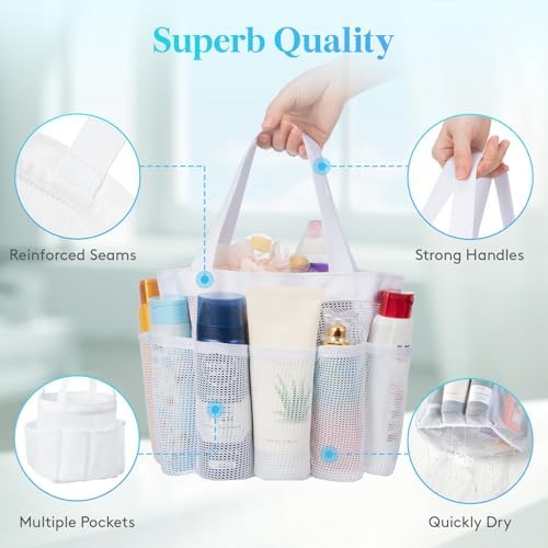 Lifewit Mesh Shower Caddy Portable with 7 Pockets - White