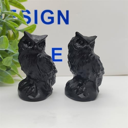 Natural Obsidian Owl Skull Figurine Decoration