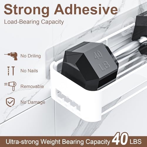 Necvha Adhesive Shower Caddy with 12 Hooks and Towel Rack 1