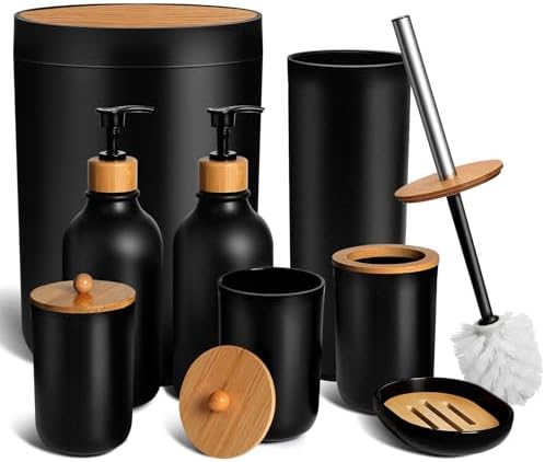 Kasunting 8-Piece Matte Black Bathroom Accessory Set 1