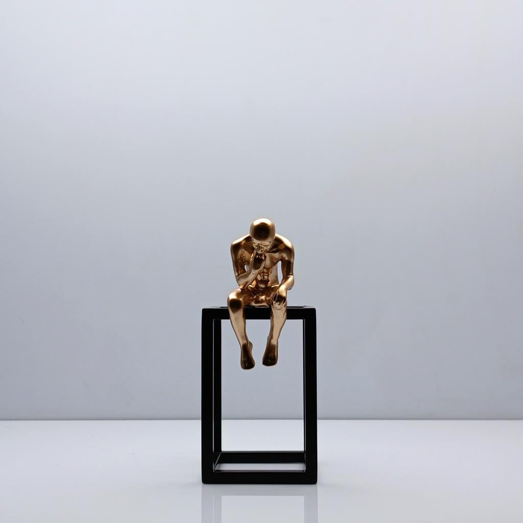 Thinker Figurine Magnetic Metal Plate Black Gold 38cm