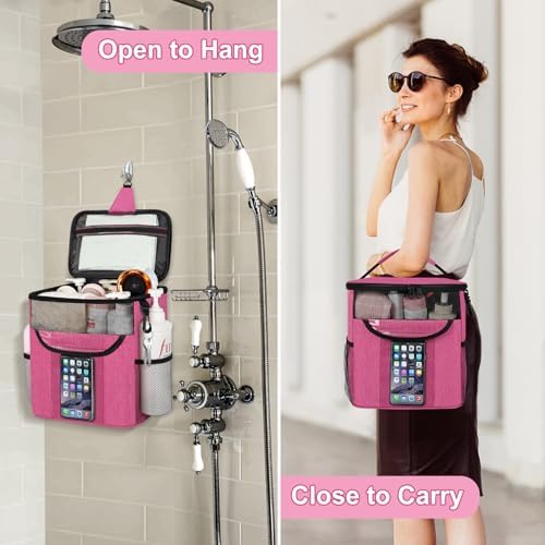 Attmu Portable Shower Caddy with Zip Pockets Pink