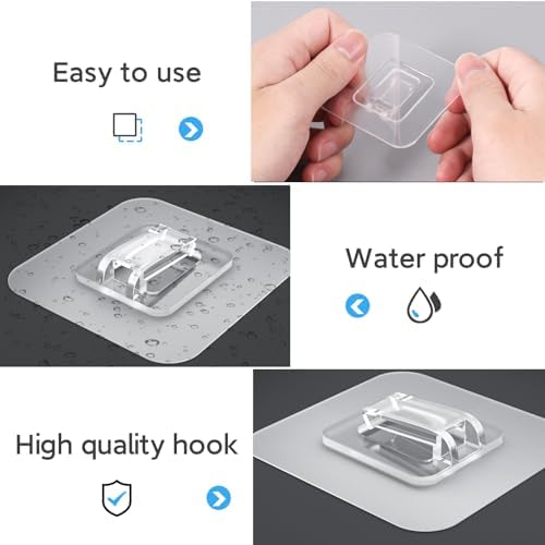 Lsnisni 3 Pack Shower Caddy Adhesive Hooks Clear Waterproof No Drilling