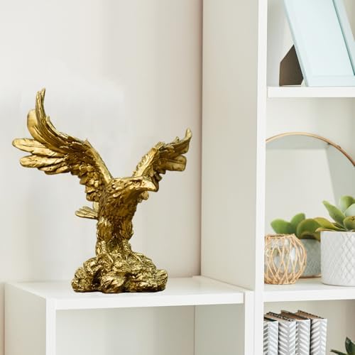 Golden Resin Flying Wild Eagle Statue - Home Office Decor
