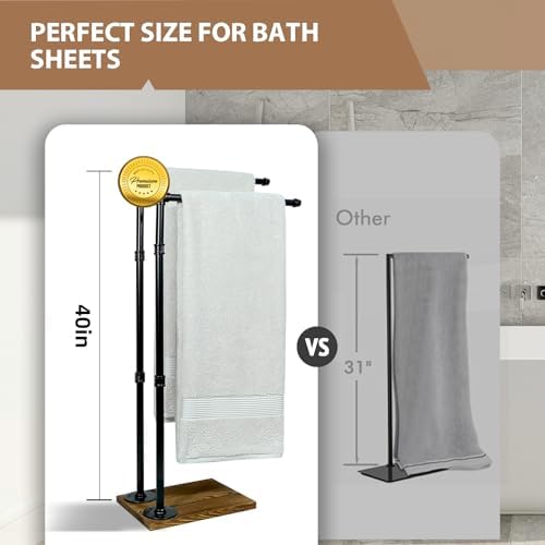 40 Inch 2-Tier Free Standing Towel Rack with Wooden Base