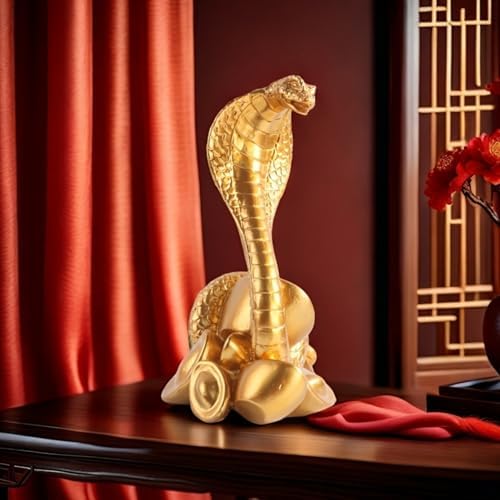 Traditional Golden Snake Figurine Resin Sculpture