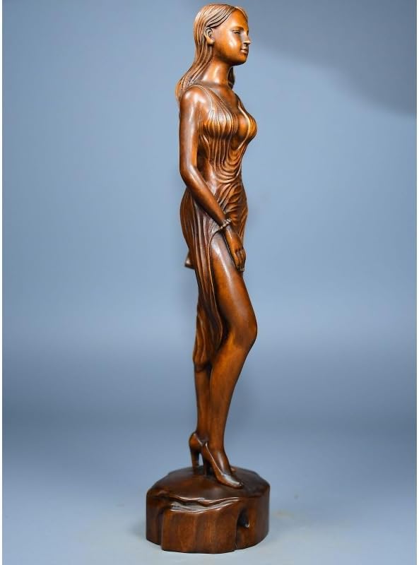 LimpaC Handmade Boxwood Woman Statue - Meditating Beauty Decor