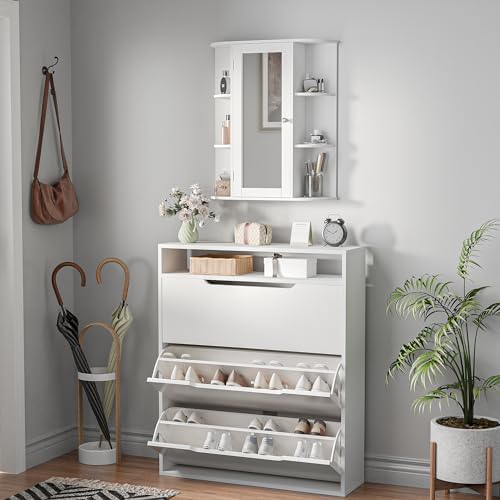 ZENY Bathroom Cabinet with Adjustable Shelves and Mirror