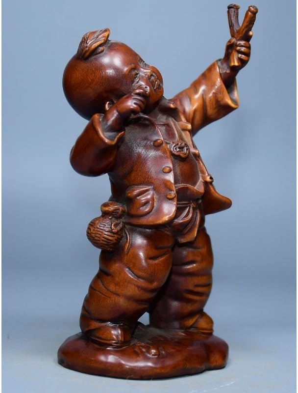 Boxwood Lovable Child Play Stone Ruyi Statues Handmade Decor
