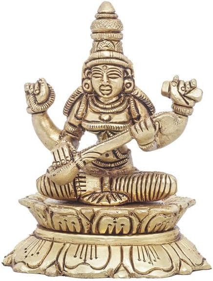 Statuestudio Brass Saraswati Idol Statue - 3 Inch