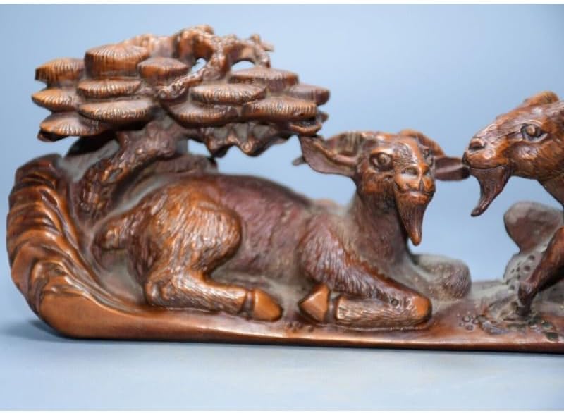 LimpaC Handcrafted Boxwood Animal Sculpture with Three Sheep and Pine Tree