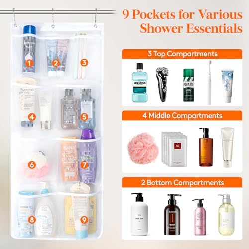Lifewit Mesh Shower Caddy with 9 Pockets and Hooks 1