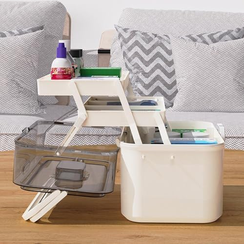 3-Tier Medicine Storage Box with Handle and Detachable Top